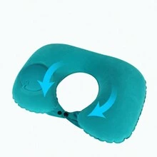 Velvet Inflatable U-shaped Travel Pillow, Portable Neck Pillow For Airplane And Car Travel - Green - View 2