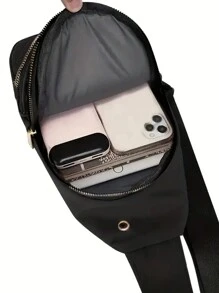 1 件简约经典斜挎包，纯色绗缝胸包，女式拉链胸包，女士小斜挎包，男士休闲斜挎包，斜挎包适合徒步旅行、旅行、散步、骑自行车、狩猎、商务、健身房、露营、海滩和日常使用。是送给男士生日、父亲节、周年纪念日等的绝佳礼物，适合开学第一天的学院风腰包 - 黑色 - 查看 6