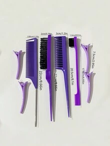 8pcs Tóc Teasing Chải Tổ hợp Cạnh Chải Lược Với Kẹp tóc Thiết kế Kiểu tóc Lược Teasing Cạnh đôi Chải Bền chặt Lược đuôi chuột - Màu tím - Xem 7