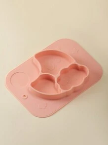 meomill 1pc Pink Silicone Kids' Placemat/tray, Divided Compartment Food Storage, Microwave & Refrigerator Safe, About 600ml Capacity - Pink - View 2