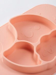 meomill 1pc Pink Silicone Kids' Placemat/tray, Divided Compartment Food Storage, Microwave & Refrigerator Safe, About 600ml Capacity - Pink - View 3