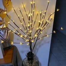 Majisu 1入櫻花枝形燈,20支家居風格裝飾花枝燈,家居花瓶裝飾,婚禮生日聖誕節假日派對室內外使用,暖白色光 - 白色 - 查看 3