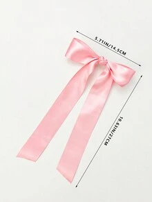 1pc Solid Color Satin Bowknot Hair Clip For Women, Suitable For Daily & Commuting Wear - Pink - View 4