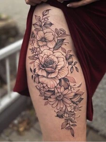 1pc Waterproof Anti-Sweat Butterfly Tattoo Sticker, Fashionable For Leg - Black - View 2