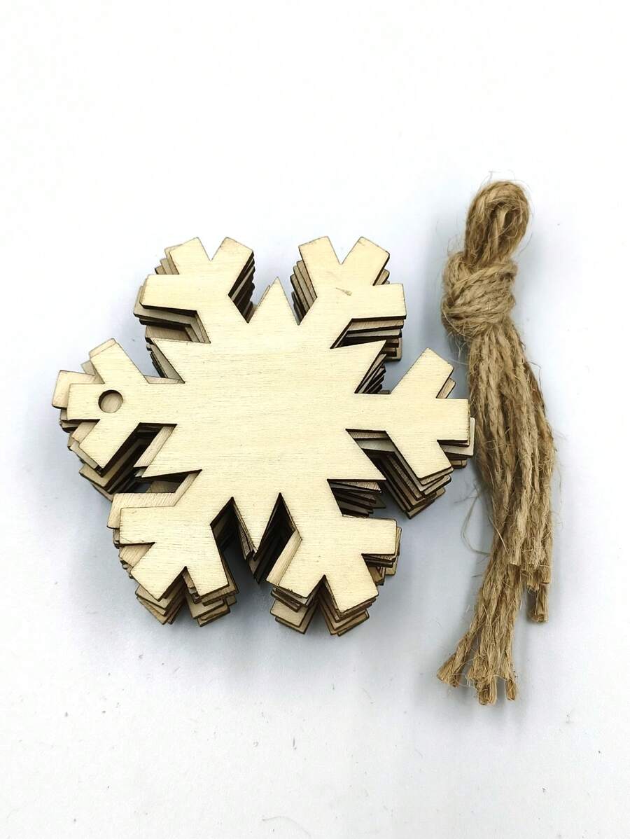 10入組聖誕雪花形狀木製工藝品,帶繩diy裝飾用於家居、樹、聖誕老人、禮物等