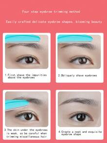 眉毛修剪器和剃须刀，1 件去角质皮肤刨削工具，身体脱毛修剪器和面部及眉毛剃须刀长柄刀片带精密盖女士眉毛塑形工具适合旅行使用 - 藍色 - 查看 8