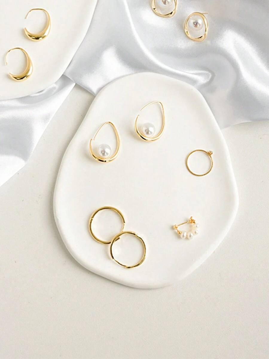 1pc Ins Style Gypsum Oval Tray For Cosmetics, Aromatherapy Storage, Photography Props And Decoration - White - View 1