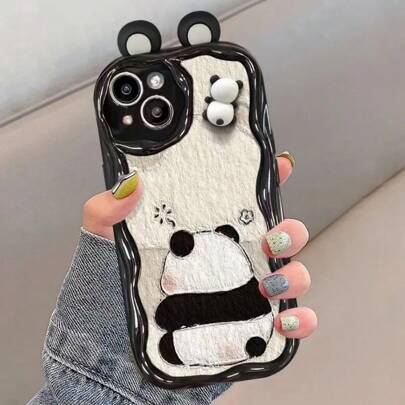 1pc 3D Panda Liquid Silicone Phone Case Compatible With IPhone 17/17 Air/17 Pro/17 Pro Max/16/16 Pro Max/15 Pro Max/13