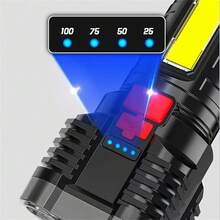 1只5 Led和cob側燈多功能手電筒,有三種顏色可選,適用於戶外露營和釣魚 - 黑色 - 查看 4