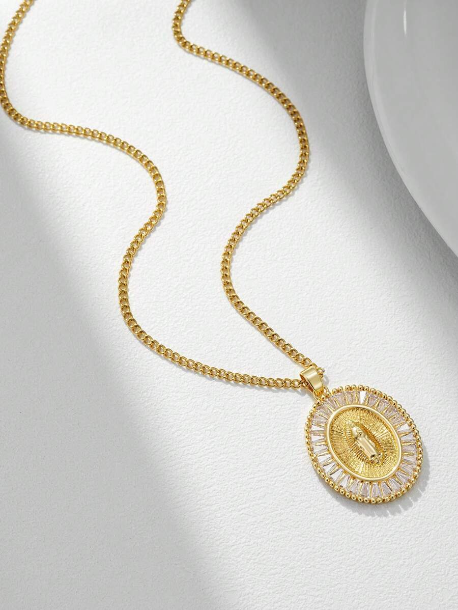 一根18k鍍金金色不銹鋼鏈,帶鑽石的維多利亞橢圓形項鍊。適用於男女情侶的新年、聖誕節、萬聖節,復古簡單、時尚流行,中性設計,適用於日常和派對場合 - 金色 - 查看 1