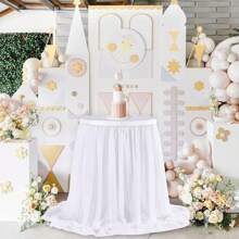 Premium 9ft zweischichtige Polyester & Chiffon Tischröcke - elegantes Wellenmuster, maschinenwaschbar, perfekt für Hochzeiten, Partys, Valentinstag Feierlichkeiten, Geschenktische | luxuriöse Tischdecke, Hochzeitstischdekoration, fließendes Drapieren-Design
