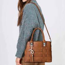 女士手提包,肩包,斜背包,採用耐用pu皮革製成,編織細節和拉鍊,最適合日常使用 - 棕色 - 查看 7