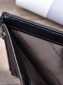男款短款pu皮夾層,拉鍊式多層錢包,大容量多卡位持有人,鈔票夾 - 黑色 - 查看 4