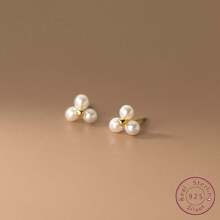 1pair Simple S925 Sterling Silver Design Three Faux Pearls Stud Earrings Suitable For Women Daily Wear Wedding Bridal Jewelry
