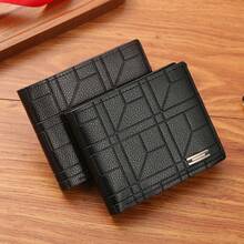1pc Men's Short Wallet High-end Youth Lychee Patterned Zipper Coin Purse - Black - View 2