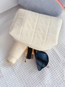 1 件纯色时尚休闲涤纶化妆包大容量多功能化妆品收纳化妆工具带拉链化妆收纳包便携式化妆包适用于旅行和大学宿舍适合女性和女孩旅行必需品情人节礼物女性礼物女孩礼物女友礼物被子简约 - 白色 - 查看 4