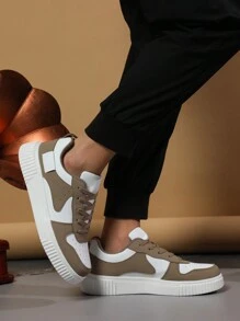 Men's Comfortable Breathable Simple Fashionable Casual Shoes With Round Toe Lace-up Low-cut Sneakers - Khaki - View 3