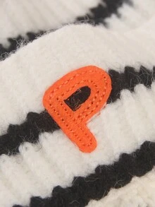 2pcs/set Embroidered Letter Design Hat & Gloves - Black and White - View 6