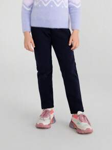 Annil 女童彈力底細棉針織運動毛絨厚褲，保暖秋冬款黑色 - 黑色 - 查看 1