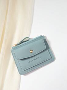 SOUTHLAND&KANGAROO 蓝色翻盖封面字母压纹拉链小钱包零钱包小号双折超薄钱包轻薄多层便携式身份证卡片简约时尚现代周年纪念情人节生日礼物情侣礼物女孩礼物女士礼物女包学校用品学校宿舍和返校礼品袋礼物高品质皮革卡夹钱包名片夹信用卡夹女士女士钱包迷你钱包钱包卡包 - 藍色 - 查看 4