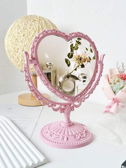 Vintage Desktop Makeup Mirror, 1pc Double Sided Heart Shaped Y2K-Style 360 Degree Swivel Magnifying Mirror Wooden Stand Table Top Vanity Mirror For Home Use, Vanity Mirror, Living Room Home Bedroom Bathroom House Decor, Travel Stuff, Wedding, Party, Birthday, Gifts For Men Mom Dad Best Friends Teacher, New Years, Accessories, Funny Gift,Makeup,Cheap,Room Decor,Vanity,Travel,Bedroom,Makeup Accessories,Mirror,Vanity Mirror,Cheap,Stocking Stuffers,Makeup,Makeup Tools,Cheap Stuff,Gifts,Gifts For Women,Christmas Gifts