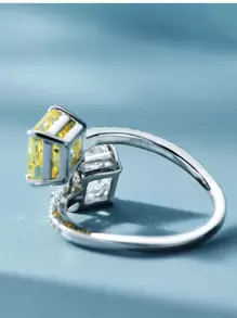 1 Peça Anel Quadrado De Zircônia Cúbica Bicolor, Anel Feminino De Charme Fashion, Tamanho Do Anel Ajustável, Joias De Luxo Personalizadas