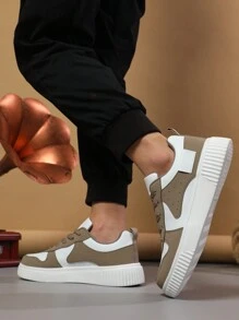 Men's Comfortable Breathable Simple Fashionable Casual Shoes With Round Toe Lace-up Low-cut Sneakers - Khaki - View 4