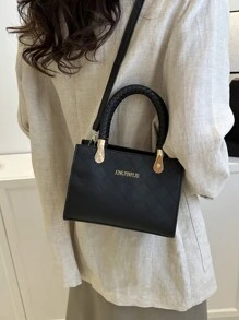 Bolso tote de moda con versátil con textura unicolor - Negro - Ver 3