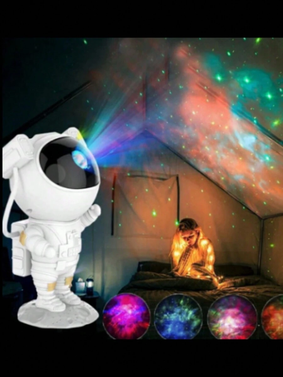Projetor Luz Led Astronauta Galáxia Estrelas Nebulosa Iluminação Noturna Luminária Lâmpada Divertida Controle USB