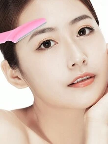 眉毛修剪器和剃须刀，1 件去角质皮肤刨削工具，身体脱毛修剪器和面部及眉毛剃须刀长柄刀片带精密盖女士眉毛塑形工具适合旅行使用 - 藍色 - 查看 2