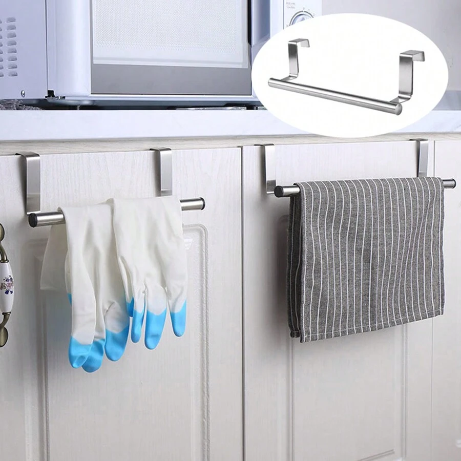 1個銀色不銹鋼毛巾架,毛巾掛,櫥櫃門布料收納隔層,適用於浴室廚房,北歐風格