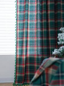 聖誕節綠色格子窗簾,經典的塔爾登蘇格蘭條紋圖案,農家口袋窗簾,適用於臥室客廳,1片裝