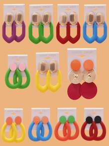 1set Fashionable Multicolor Exaggerated Stud Earrings, Women's Versatile Accessories - Green - View 1