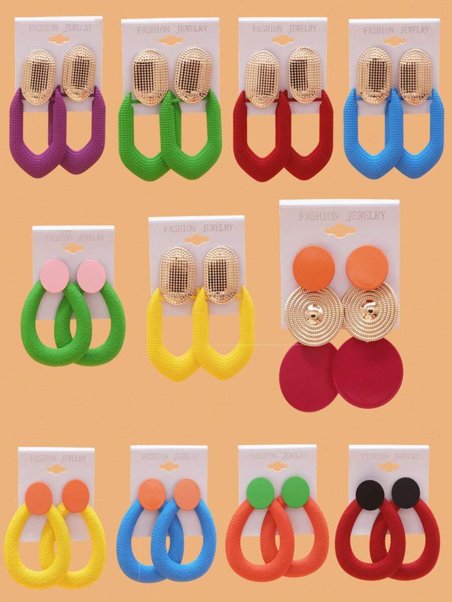 1set Fashionable Multicolor Exaggerated Stud Earrings, Women's Versatile Accessories - Green - View 1