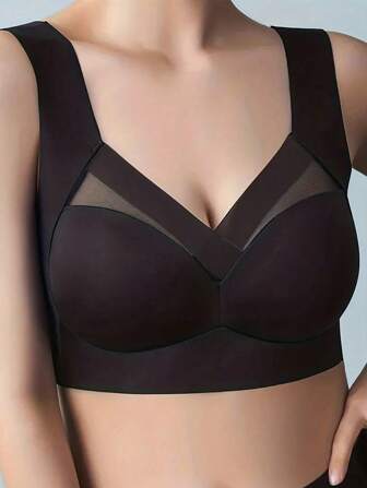 無痕網眼加大尺碼背部美背運動內衣,無線設計胸前加壓,適用於瑜伽、運動等