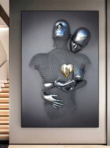 1pc Unframed Black & Gold Love Figure Statue Painting Modern Art Poster For Living Room Home Wall Decor,Wall Art,Canvas Gifts Birthday Graduation
