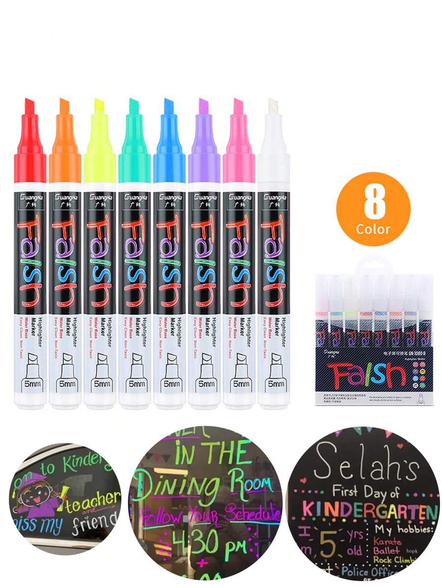 8 Colors Liquid Chalk Markers Pens Erasable Colors Highlighters LED Writing Board Glass Neon Pen - Multicolor - View 1