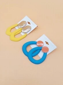 1set Fashionable Multicolor Exaggerated Stud Earrings, Women's Versatile Accessories - Green - View 7