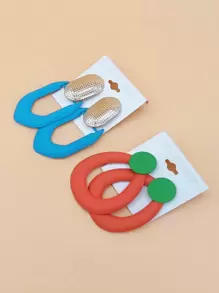 1set Fashionable Multicolor Exaggerated Stud Earrings, Women's Versatile Accessories - Green - View 8