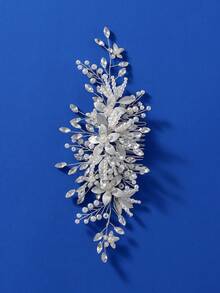 1頂花朵髮梳裝飾的精美新娘頭飾,適用於女性婚禮和生日派對 - 銀色 - 查看 1