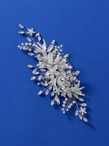 1頂花朵髮梳裝飾的精美新娘頭飾,適用於女性婚禮和生日派對 - 銀色 - 查看 2