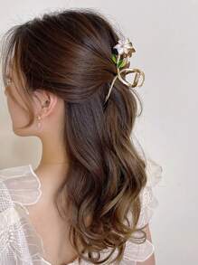 1 件多色锌合金花朵设计盘发饰，时尚百合发夹，适合日常使用，波西米亚风爪夹，发夹，发夹，发夹，接发夹，秋冬发饰，适合女士度假装扮 - 彩色 - 查看 3