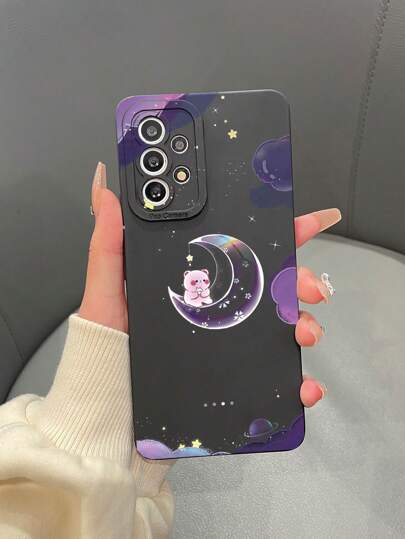 حالة هاتف واحدة مطبوعة على شكل قمر من مادة TPU أسود مطفي، متوافقة مع آيفون وسامسونج وشاومي