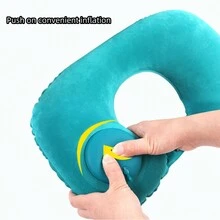 Velvet Inflatable U-shaped Travel Pillow, Portable Neck Pillow For Airplane And Car Travel - Green - View 4