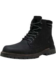 SHOESMALL Men's Waterproof Leather Work Boots With Rubber Sole Fashion  Ankle Black Shoes Casual Boot Hiking Zipper Chukka Boots For Men - AMY8118A-黑色 - 查看 5