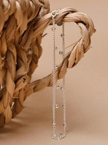 FOREVER QUEEN S925純銀腳鍊圓珠腳鍊銀色素鍊簡約腳鍊度假必備 - 銀色 - 查看 2