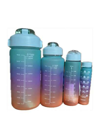 Botella de Agua Motivacional, Botella Deportiva 4 en 1 Con Tapa, 3 Litros,  2 Litros, 1 Litro y 450 ml, Libre de BPA, Marcador, Gimnasio, Oficina, Escuela, 2 Popote Color o Negro