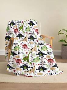 1pc Cute Dinosaur Pattern Hand-drawn Fleece Blanket, Soft & Warm, Suitable For Home Decor, Living Room, Sofa, Lounge Chair & Bedroom - Multicolor - View 2