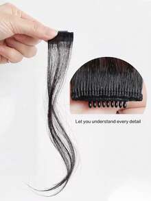 仿真毛前側長瀏海假鬍子剪片式接髮配件,女性髮型延長 - 黑色 - 查看 6