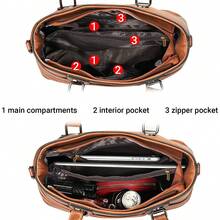 女士手提包,肩包,斜背包,採用耐用pu皮革製成,編織細節和拉鍊,最適合日常使用 - 棕色 - 查看 5